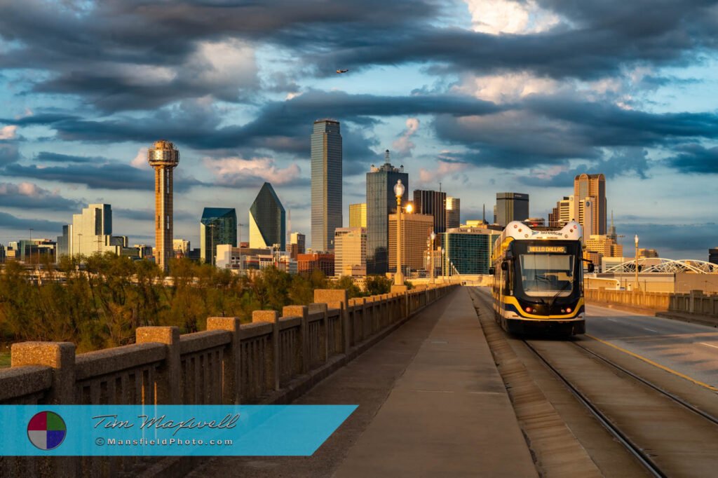 Cityscape With Trolley, Dallas, Tx From Trinity River Bridge 