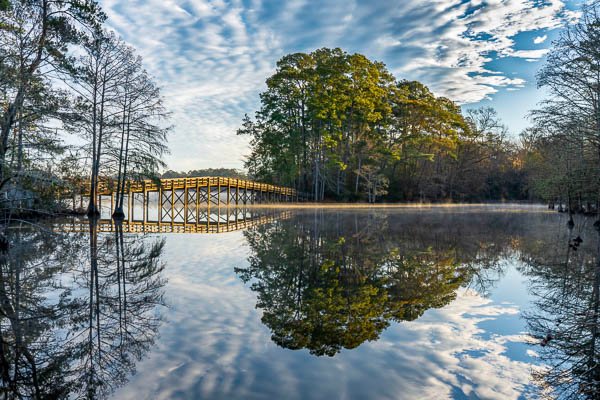 Sunrise On Bridge At Lake Steinhagen