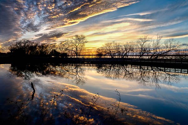 Sunset Reflections On Pond And Joe Pool Lake