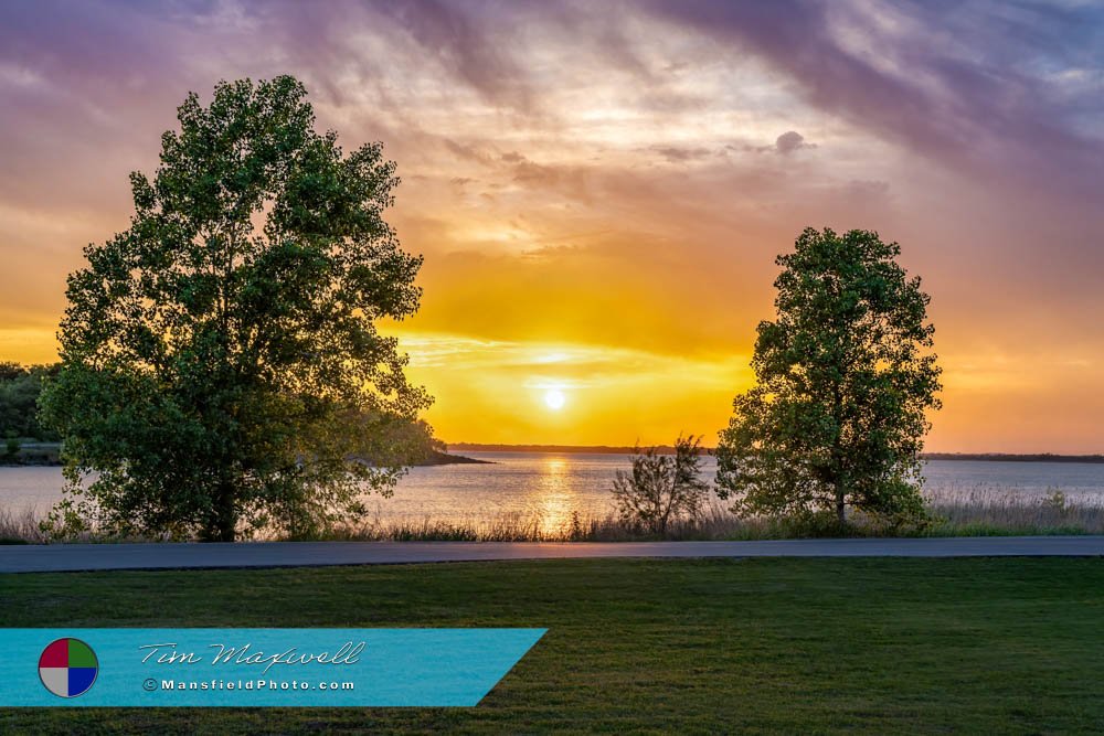 Sunset At Joe Pool Lake With Trees