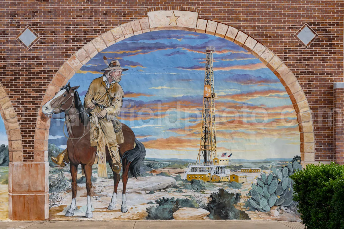 Cowboy And Oil Mural In Cleburne, Texas A4-33984